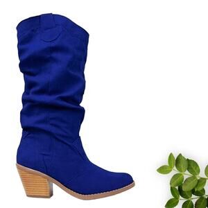 Blue Boots with Comfy Thick Heels